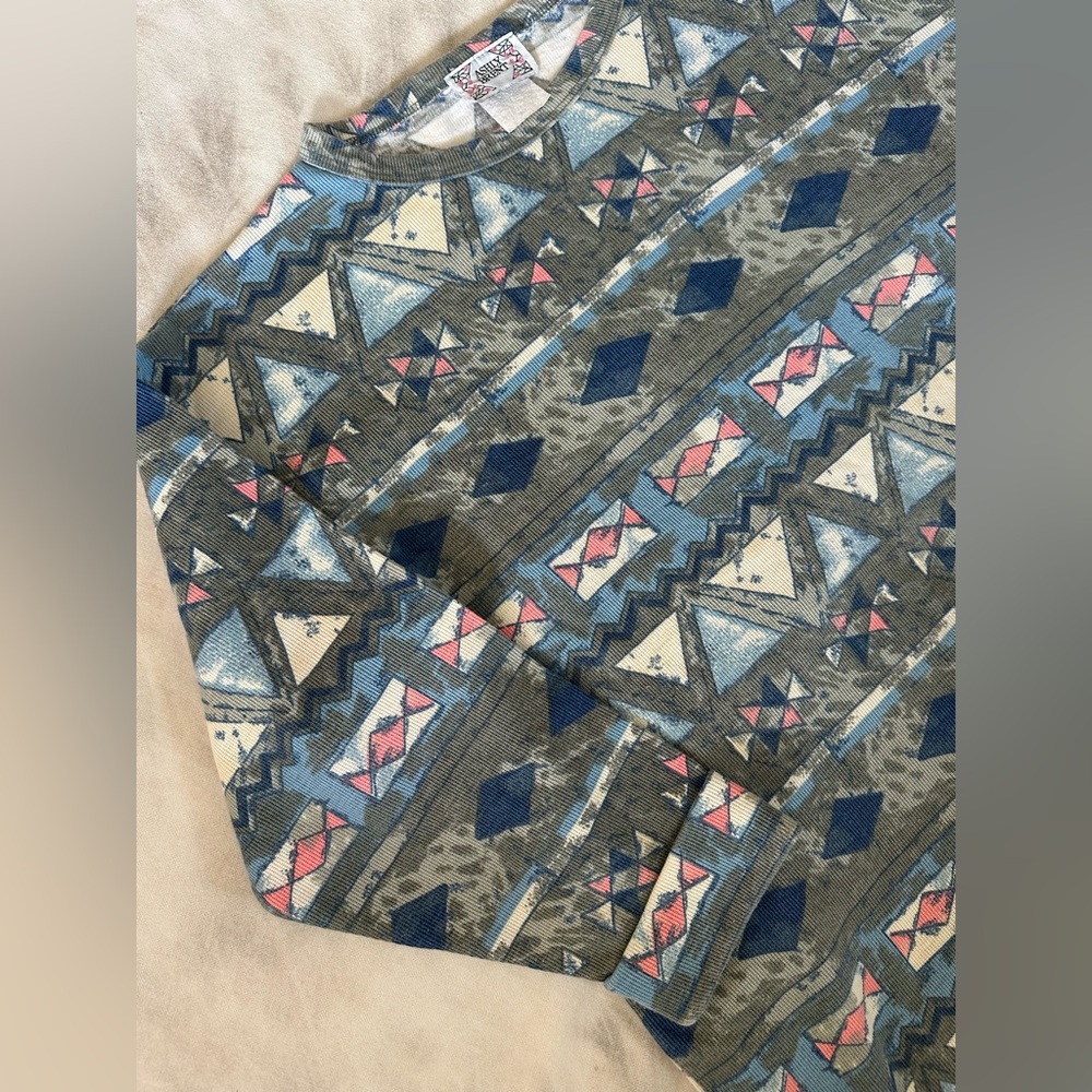 80s/90s Vintage Ashley Brent Oversized 3/4 Sleeve Aztec Long Sleeve